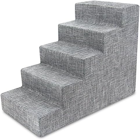 Best Pet Supplies Dog Stairs & Steps - Foam Steps for Small Dogs & Cats, Non-Slip Indoor Balanced Pet Step Support, Dog Ramp, No Assembly, Ash Gray Linen, 5-Step (22.5-inch Height) by BestPetSuppliesLLC