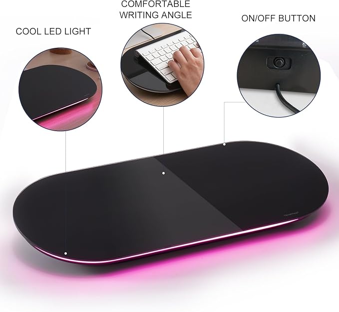 TSJ OFFICE Glass Desktop Whiteboard - 17 X 7 Inches Small Dry Erase Board with Pink Light, Black Glass White Board Surface Notepad with 1 Drawer, Desk Organizers for Office, Home, School Supplies - Image 3
