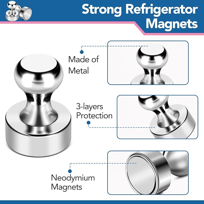 LOVIMAG Fridge Magnets 18Pcs, Magnet for Refrigerator Whiteboard, Silver | Small Strong Neodymium Metal Cute Push Pin for Classroom, Kitchen, Accessories Decorative, Office, Calendar - Image 6