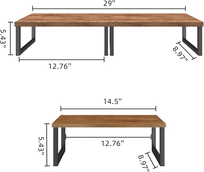 Simple Trending 2 Pack Monitor Stand Riser, Wood Desk Storage Organizer for Office Laptop, Computer, Antique Brown - Image 6