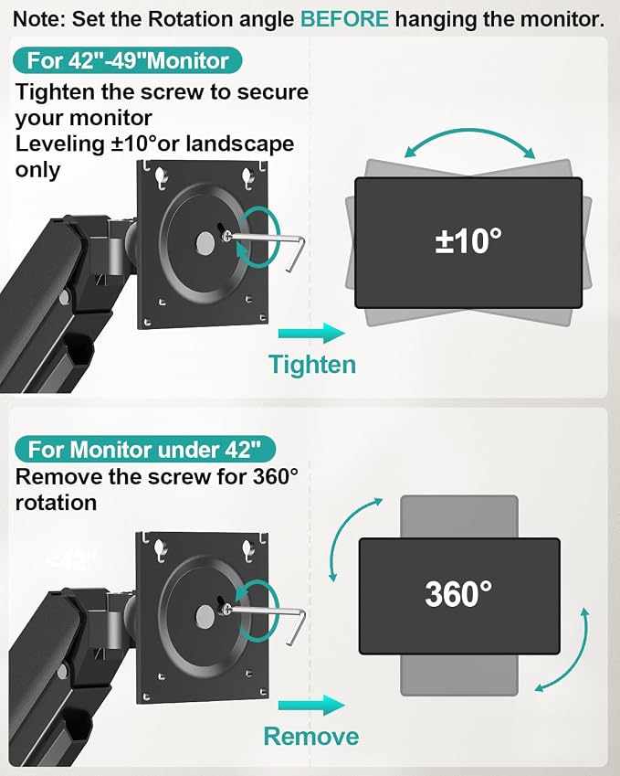 MOUNT PRO Monitor Wall Mount for 22"-49" Ultrawide Flat & Curved Screens, Heavy Duty Single Wall Mount Monitor Arm Holds up to 44 lbs, Full Motion Adjustable Wall Bracket, VESA Mount 75x75mm/100x100mm - Image 7