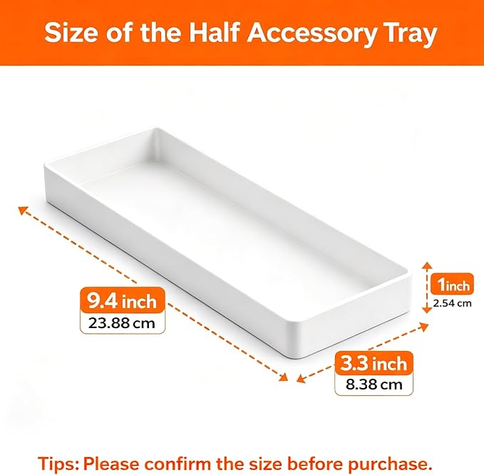 Amazon Basics Rectangular Plastic Desk Organizer, Half Accessory Tray for Office Supplies and Workspace Organization, 9.4" x 3.3" x 1", White - Image 3