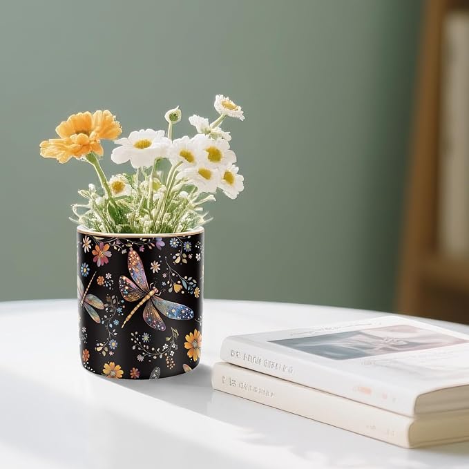Pen Holder, Pencil Cup for Desk, Cute Makeup Brush Holder, Durable Ceramic Organizer Decor for Room, Office, Classroom, Cute Dragonfly Pattern - Image 6