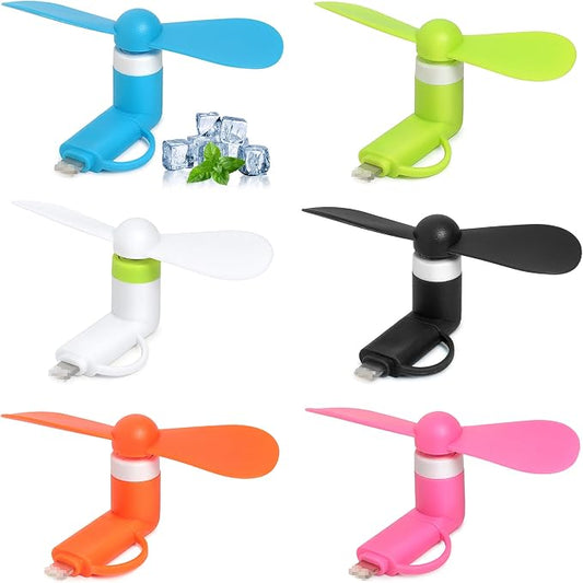 Mini Cell Phone Fan, 2-in-1 Portable Phone Fan Compatible for iPhone, iPad, Android Smartphone, Tablet Fit for Type C/Lightning Port Colorful and Powerful Cell Phone Summer Accessories 6 Pcs by Aeergured