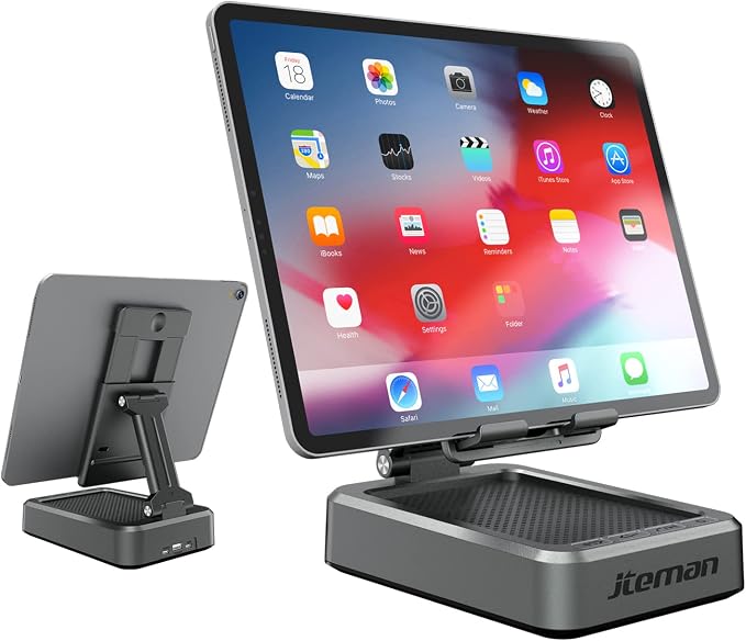 Jteman Wireless Bluetooth Speaker Tablet Stand, Adjustable with Bluetooth Speakers,Gifts for Women Men,Kitchen Gadget for Men,Compatible with Phones and Tablet (4.0-12.9'') - Graphite by jteman
