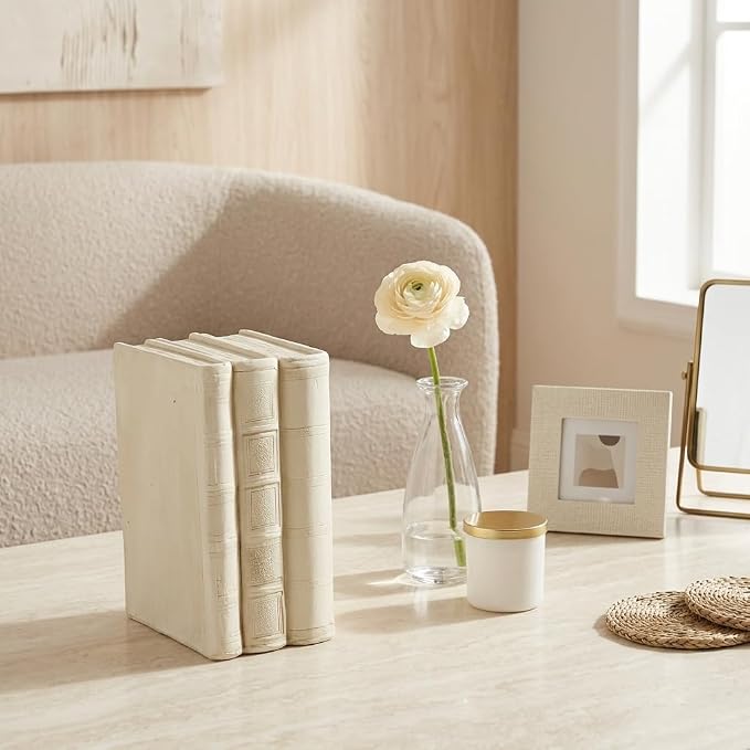 Guichifun Faux Books Living Room Decor - Resin Cute Cream Farmhouse Decor Fake Modern Fashion Decorative Books Set for Office Mantle Shelves Coffee Table Decor 4.2 * 2.7 * 6.2 Inch - Image 2