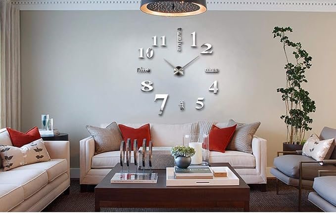 FASHION in THE CITY Large 3D DIY Wall Clock Frameless Mirror Surface Big Wall Clock Home Decoration for Living Room Bedroom Home Office Kids Room Hotel Coffee Hall Bar Wall Decoration - Image 3