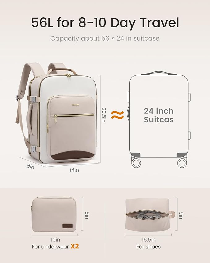 LOVEVOOK 56L Travel Backpack for Women & Men, Airline Approved Carry On Luggage with 3 Packing Cubes, TSA Overnight Bags, Waterproof Personal Item Bag, Weekender Essentials Backpacks fits 17" Laptop - Image 5