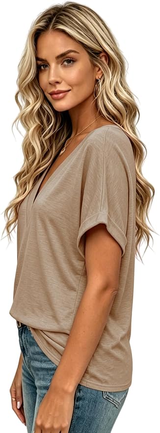 T Shirts Short Sleeve V Neck Tees Womens Tops Beach Vacation Fashion Clothes 2026 Casual Summer Spring Fall Outfits - Image 3
