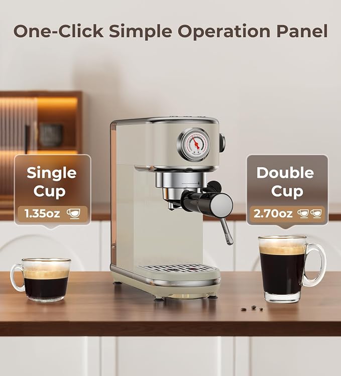 atatix 20 Bar Espresso Machine with Milk Frother, Compact Espresso Maker | Stainless Steel Coffee Machine with Precise Temp Control & 44oz Removable Water Tank for Latte, Cappuccino, Light Grey - Image 3