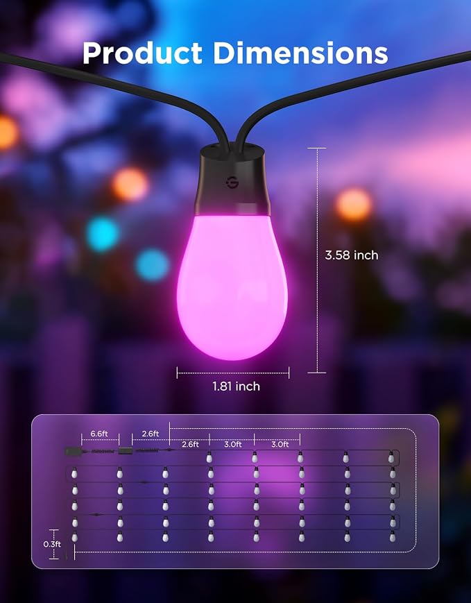 Govee S14 Bulb Outdoor String Lights 2, 144ft RGBICWW, 45 LED Bulbs, IP66 | Patio Lights with 111 Scene Modes for Patio, Backyard, Garden, Compatible with Alexa, Google, Matter, APP Control - Image 8