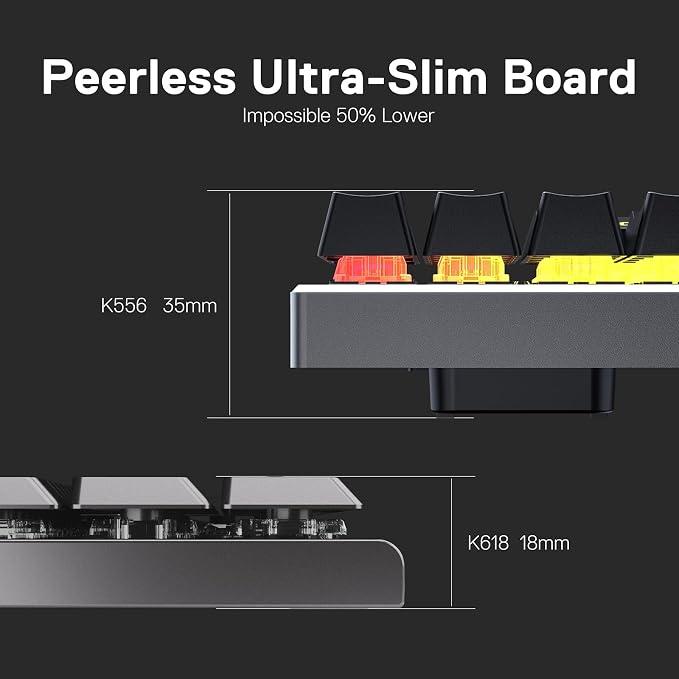 Redragon K618 PRO Wireless Ultra-Thin Gaming Keyboard, Macro & Media Scroll | 0-Delay Tri-Mode, 5 On-Board Keybinding G Buttons for MMO MOBA Games, Dedicated Media Control, Easy-Switch Win/Mac Compatible - Image 4