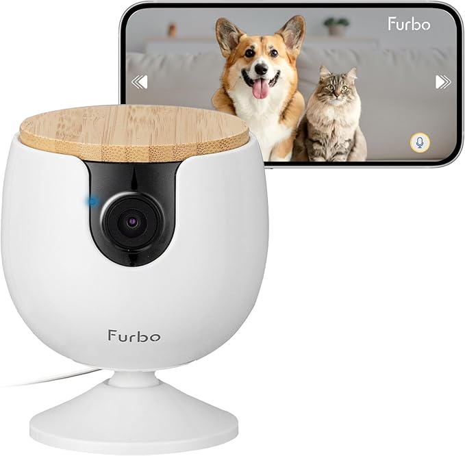 Furbo Mini Pet Camera: Basic See & Talk Features, No AI Alerts, No Subscription Required, Pet Security Cam w/Barking/Meowing Alerts, Rotating View, 2-Way Audio, Smart Home Monitoring by FurboPetCamera
