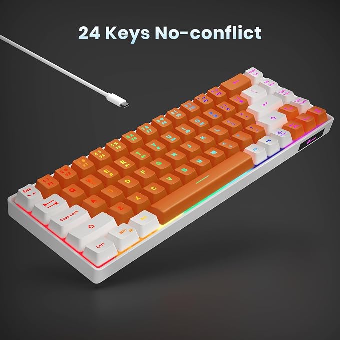 GEODMAER 65% Gaming Keyboard, LED Backlit Mini Wired Keyboard, Ultra-Compact Anti-Ghosting No-Conflict 68 Keys Membrane Gaming Wired Keyboard for PC Laptop Windows Gamer(Orange-White) - Image 5