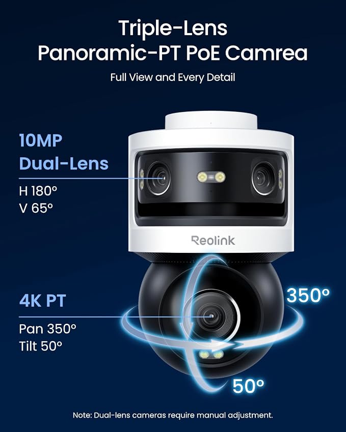 REOLINK OMVI 3i PoE Triple-Lens PoE Security Camera with Auto Tracking | 10MP 180° Panoramic & 4K PT, AI Video Search, 24/7 Recording, Perimeter Protection, Color & IR Night Vision, Smart Detection - Image 4