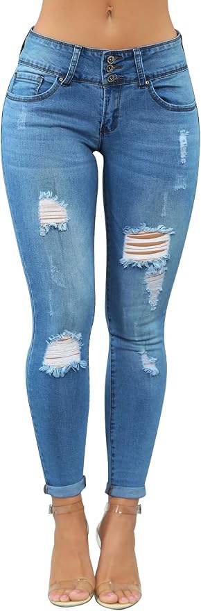 KUNMI Women's Skinny Ripped Trendy Jeans Distressed Stretchy Denim Pants - Image 2