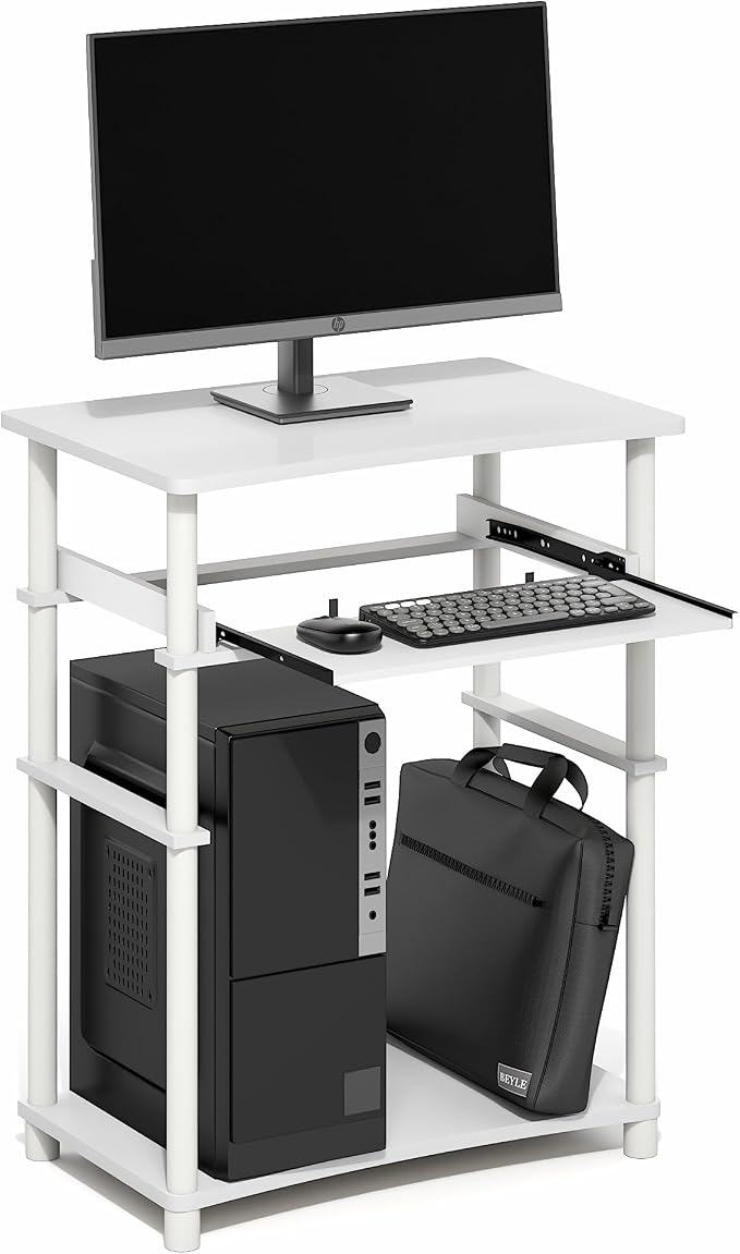 Furinno Home Desk, 23.6 Wide Gaming Desk with Keyboard Tray, Open Shelf Laptop Notebook Computer Desk, Office Desk for Home Office, Study Room, Dorm, Bedroom, White - Image 3