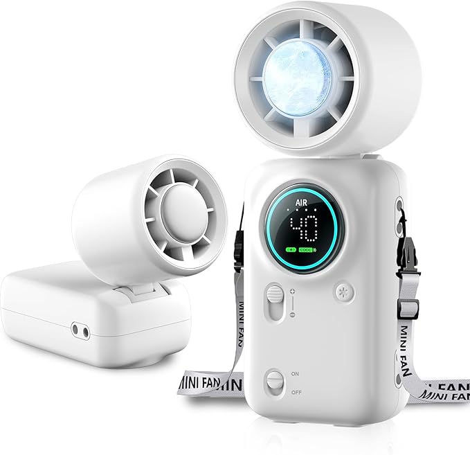 Handheld Turbo Fan with Ice Cooling, High Speed Personal Fan, Neck Fan Rechargeable Battery Up to 20H, Mini Pocket Fan for Outdoor Work, Office Desk, Home Watching Game, Travel, Beach Gifts by pastamakerforkitchenaid
