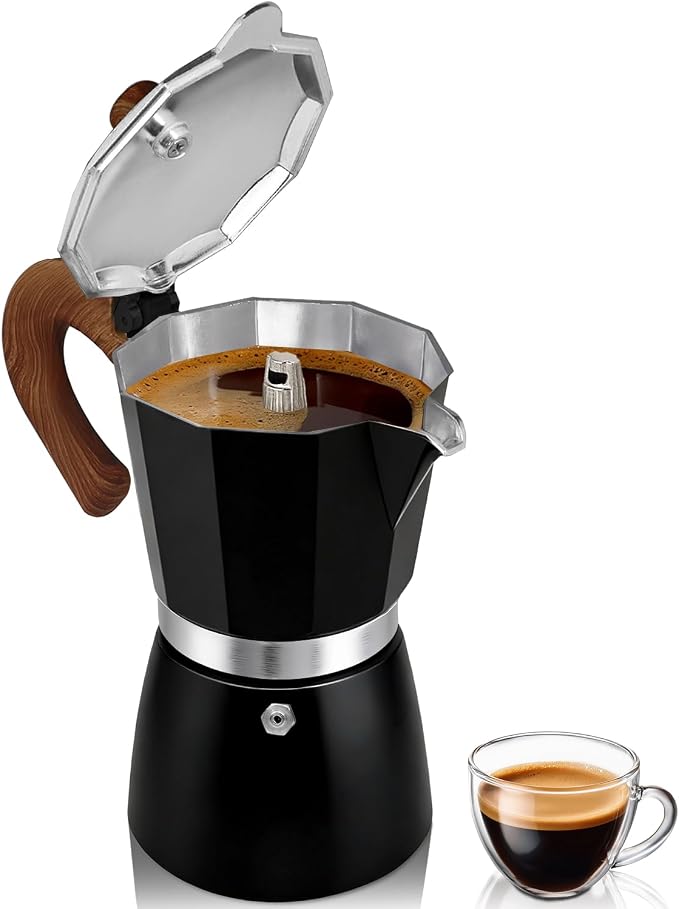 Coffee Maker Stovetop Espresso Maker 9 Cup Aluminum Moka Pot Percolator 15oz 450ml Easy Brewing for Electric Ceramic Stoves Home Camping Italian Cuban Café Classic Black by Unknown