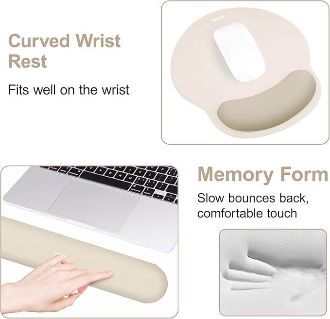 MOSISO Wrist Rest Support for Mouse Pad&Keyboard Set, Khaki | Circle Curved Ergonomic Mousepad Non-Slip Base Home/Office Pain Relief&Easy Typing Pad with Soft Cloth&Silicone Lining - Image 4