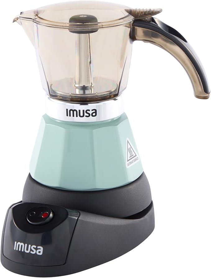 IMUSA 3 or 2 Cup Electric Espresso Maker with Cool-touch Handle, Mint | Polished Aluminum Finish, Keep Warm Function with Detachable Base, Brews Cuban and Italian Style, Perfect for Small Spaces by VisitIMUSA