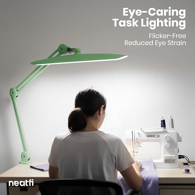 Neatfi XL 2200 Lumens 24W LED Desk Lamp – Shadow-Free Task Lighting | 4-Level Dimming | Home Office & Crafts Use | 20-Inch Wide Head (Midnight Green, Non-CCT with Clamp) - Image 3