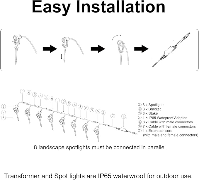 SUNTHIN Outdoor Landscape Lighting, 8 Pack LED Spot Lights Kit for Garden, Yard, House, Lawn, Tree, Flags, Fence Use, Warm White, IP65 Waterproof - Image 6