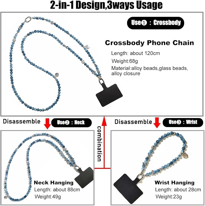 Phone Crossbody Chain CellPhone Lanyard,Universal Phone Chain Strap with Tether Patches Compatible with Most Phones (Y) - Image 2