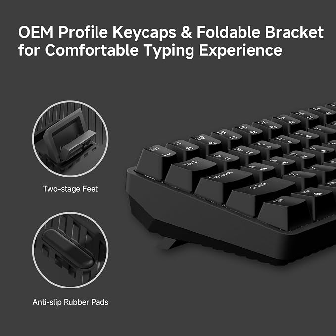 TMKB 60% Mechanical Gaming Keyboard, Red Linear Switch, Wired, Black | LED Backlight, Anti-Ghosting, Detachable USB-C, Double-Shot Keycaps, 61 Keys - Image 5