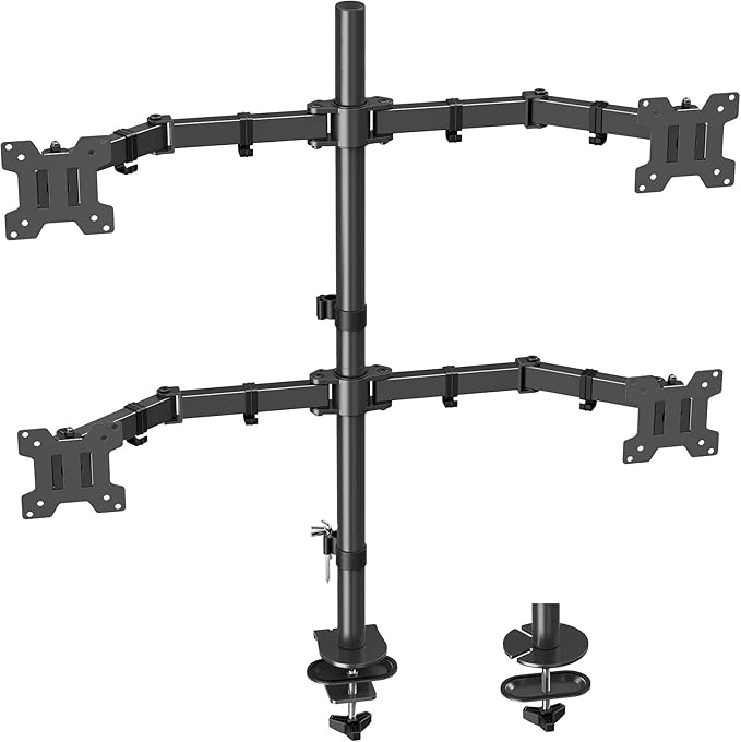 MOUNT PRO Quad Monitor Stand, 4 Monitor Mount for 13 to 32 inch Computer Screens, Hold up to 17.6lbs Each, Fully Adjustable Stacked 4 Desk Arm, VESA Mount, C clamp/Grommet Base by MOUNTPRO