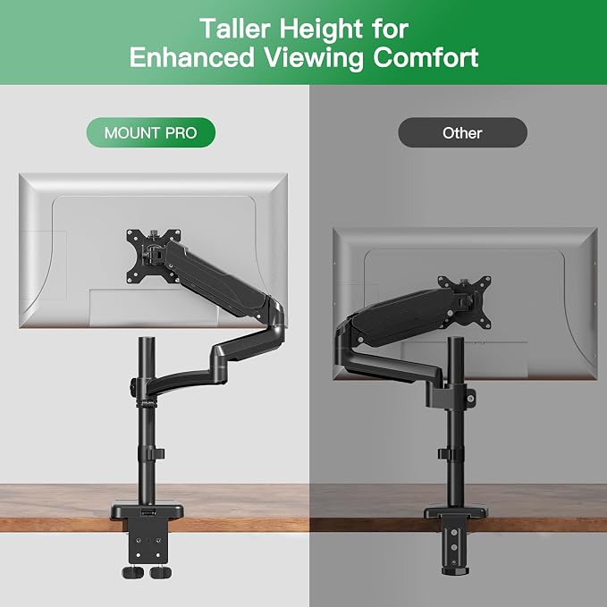 MOUNT PRO Single Long Monitor Arm, 13 to 32 inch Computer Monitor Desk Mount, Extra Long Adjustable Screen Stand, Tall Display Mount with Tilt, Swivel, Rotation, Hold up to 19.8lbs, VESA 75/100mm - Image 3