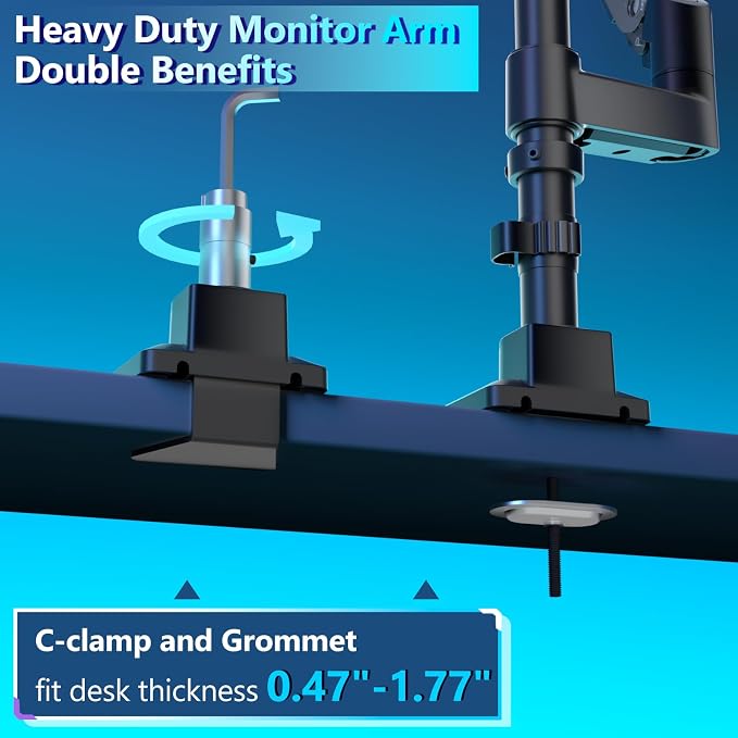 WALI Dual Monitor Mount for Ultrawide Heavy Duty Curved Monitor Stacking, Dual Monitor Arms Fits 13-49 Inch for Ultrawide Screens up to 44lbs, 49 inch Monitor Arm, Black - Image 5