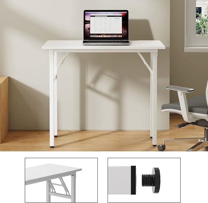 Need Small Desk 31 1/2" No Assembly Foldable Writing Table,Sturdy and Heavy Duty Folding Computer Desks for Small Space/Home Office/Dormitory AC5DW(80 * 40) | White Frame Writing Gaming Work Table/Sturdy Foldable Study Table for Small Space/Dormitory, ... - Image 5