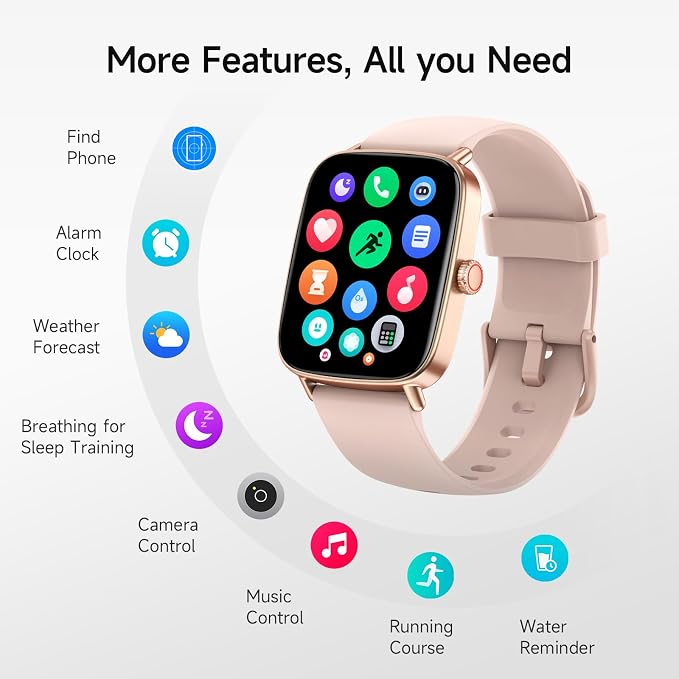 Smart Watch for Women, 1.85" HD Smartwatch Compatible iPhone/Samsung/Android (Answer/Make Calls), 100+ Sport Modes Fitness Tracker with Heart Rate/Sleep/SpO2 Monitor, IP68 Waterproof, with 2 Bands - Image 9