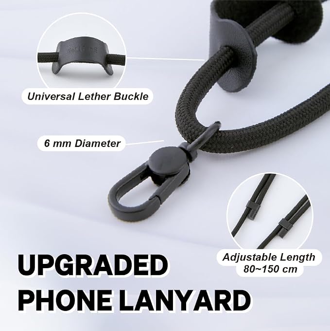 Universal Phone Lanyard, Anti-Theft Crossbody Strap for iPhone 16 Pro Max and Most Smartphones, Adjustable Cell Phone Neck Holder w/ 2 Non-Adhesive Tether Tabs for Men and Women, Black/Black - Image 2