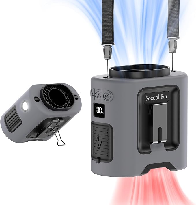 Socool 14500mAh Portable Waist Fan Clip on Belt 360 Rotation Wearable Rechargeable Personal Shirt Fan, 67H Cooling 5-Speed Battery Operated with Light, Neck Fan Hands-Free for Outdoor Jobsite Camping by Socoolfancoolinhand
