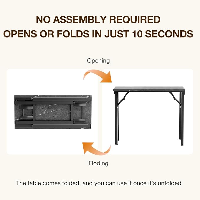 TEMI Small Computer Desk Folding Table - 35.8" Foldable Office Desk, No Assembly, Perfect for Small Spaces in Bedroom, or Apartment, Portable Mini Desk or Study Table Compact Design, Marble Greige - Image 4
