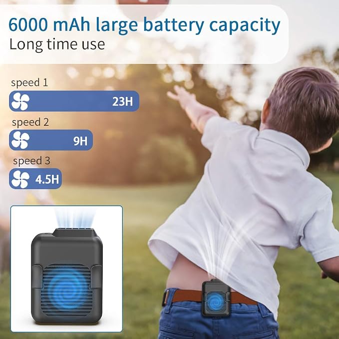 Koonie Portable Waist Belt Cooling Fan Rechargeable, 23h Use Time, 5100RPM Strong Airflow with 3 Speed Levels, Personal Under Shirt Fan for Men,Hands-free Clip on Pants Fan for Outdoor Working,Jobsite - Image 3