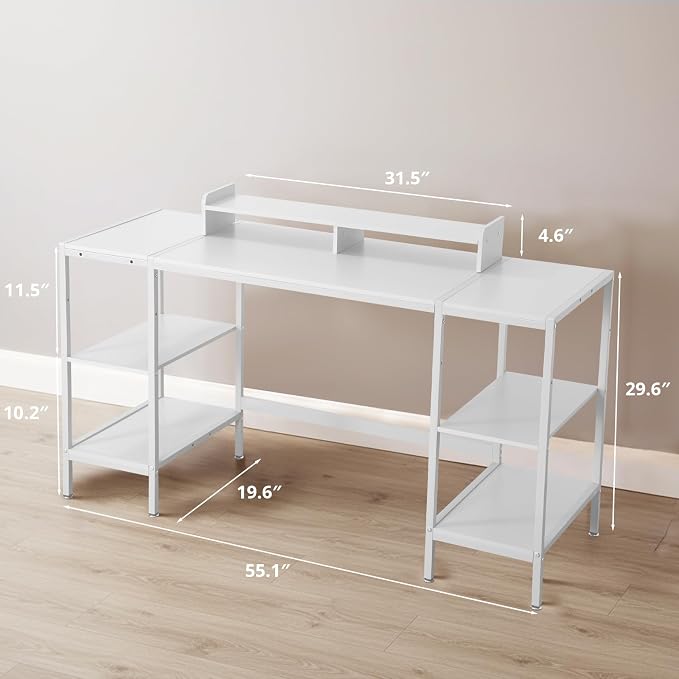 MINOSYS Computer Desk 55-inch with Storage Shelf - White Ideal Gaming Desk for Bedrooms, Small Spaces, and Home Offices Modern Writing Desk for PCs. - Image 3