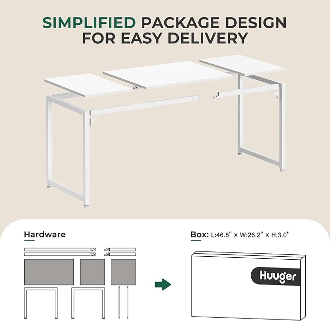 Huuger Computer Desk, 63 Inch Office Desk, Gaming Desk with Storage, Writing Desk Work Desk for Home Office, Study, Modern Simple Desk, Large Legroom, Metal Frame, White - Image 8