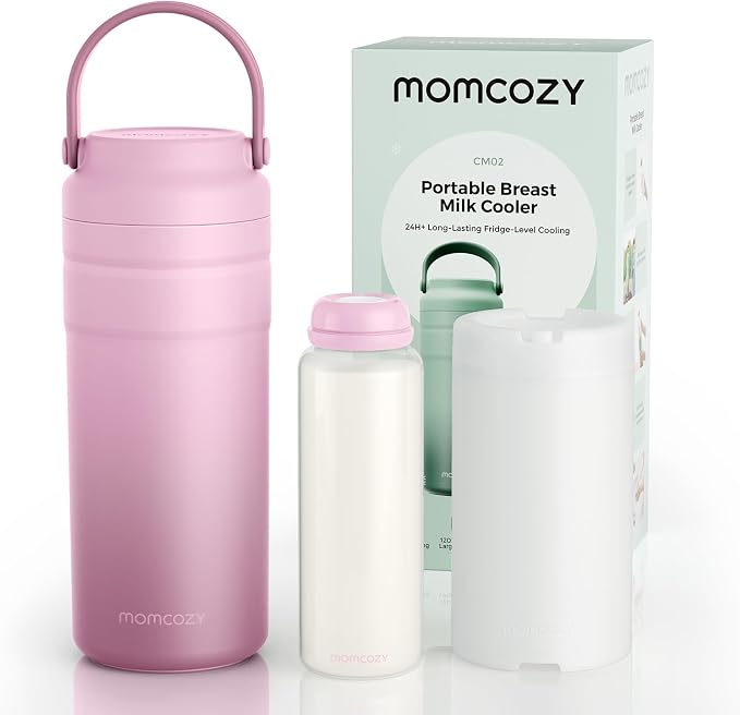 Momcozy Portable Breast Milk Cooler for Travel, 24H Ice-Free Cooling Breastmilk Storage Bottles Container, 12oz Leak Proof Outdoor Small Freezer, Baby Breastfeeding Essential for New Moms by Momcozy
