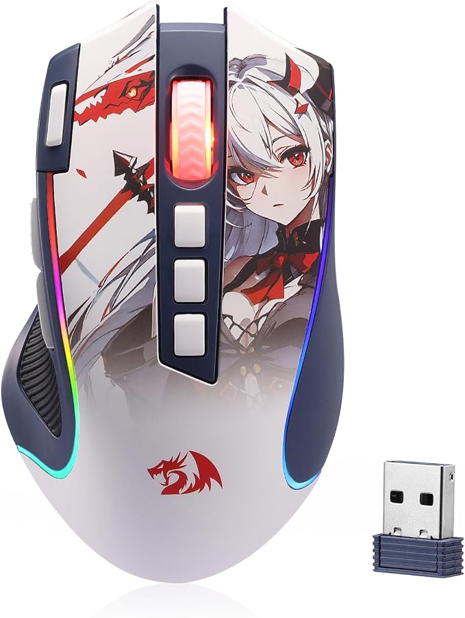 Redragon M612AK PRO Wireless Anime Gaming Mouse 8000 DPI Remapping Keys | Cable-Free 0 Delay, Rapid-Fire Clicker, Redefine Keybinding Macro, Vibing Backlight, Ergonomic Grip Body Comfort by REDRAGON