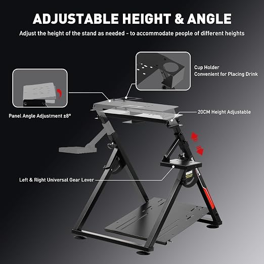 GTPLAYER Sim Racing Wheel Stand Simulator Cockpit Wheel Stand fit for Logitech G25 G27 G29 G920 G923 Thrustmaster T330TS Gaming Stand Wheel Pedals NOT Included, Deep Black With Cup Holder - Image 3