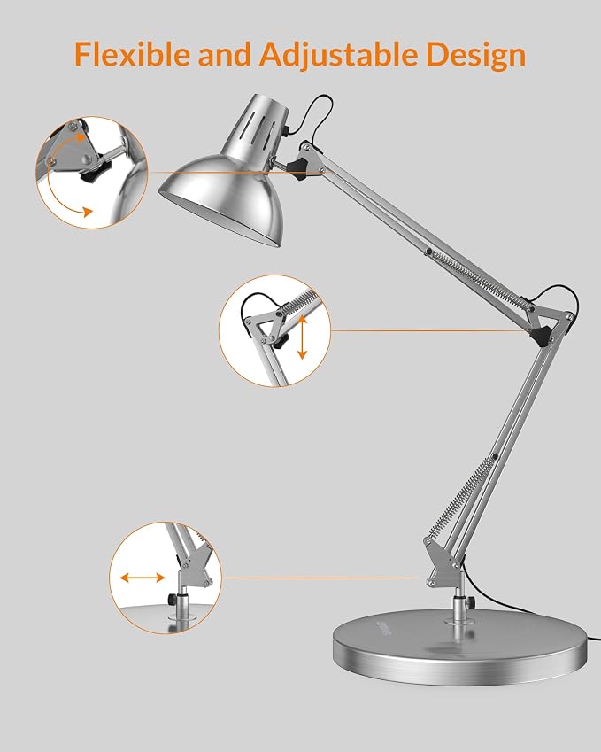 LEPOWER Metal Adjustable Desk Lamp with Clamp, Swing Arm for Home Office | Gooseneck, Architect Style, Eye-Caring Table Lamp, On/Off Switch, E26 Base, Reading for Dorm, Bedroom, Study, Back to School - Image 7