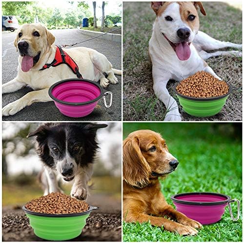 Dog Bowl Pet Collapsible Bowls, 2 Pack Collapsible Dog Water Bowls for Cats Dogs, Portable Pet Feeding Watering Dish for Walking Parking Traveling with 2 Carabiners (Large, Green+Purple) - Image 6