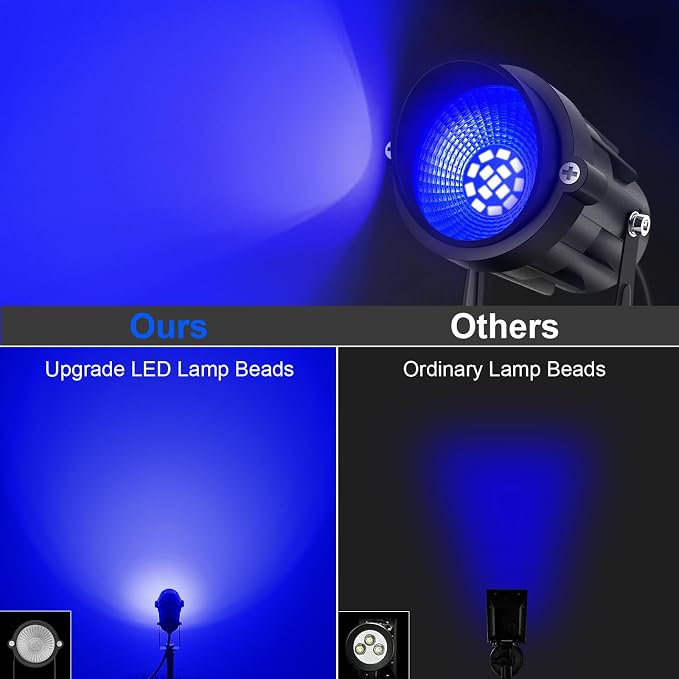Blue Landscape Lights Outdoor, 14 LED Landscape Lighting with US Plug, IP65 Waterproof Spotlights for Tree Yard Garden Pathway Halloween Christmas Decor 2 Pack - Image 6