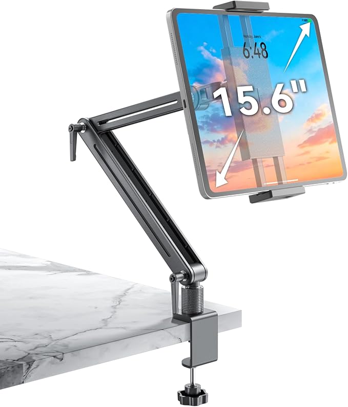 Jakeko Adjustable Tablet Mount for Desk - 360 Degree Rotating Base Tall Arm Holder Stand Swivel Flexible Clamp Soporte para Tablet/Portable Monitor/Ebook by Jakeko