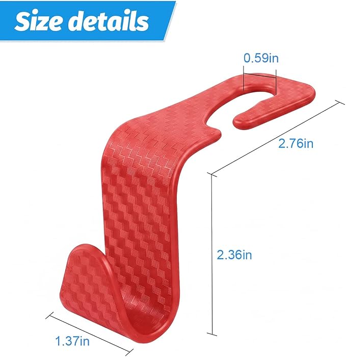 4PCS Car Seat Headrest Hooks, Auto Back Seat Hanger Holder, Durable Stylish Vehicle Organizer Universal Car Interior Accessories, Storage Hooks for Purses, Bags, Clothes (Carbon Fiber/Red) - Image 2
