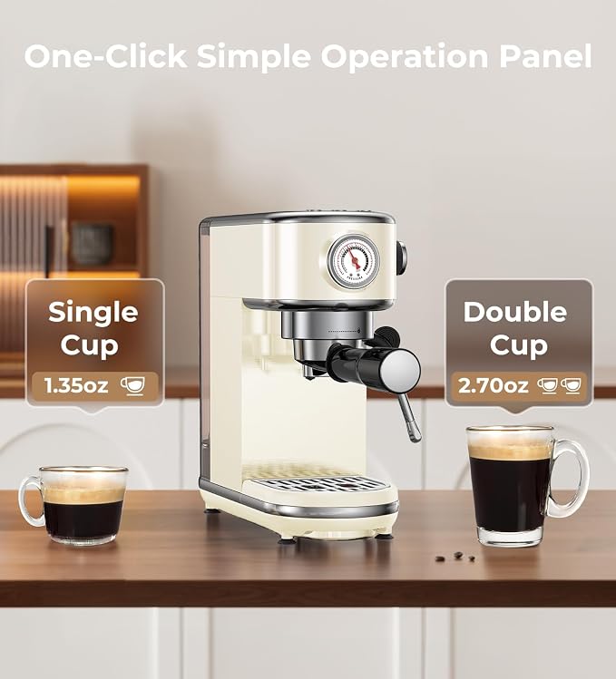 atatix 20 Bar Espresso Machine with Milk Frother, Compact Espresso Maker | Stainless Steel Coffee Machine with Precise Temp Control & 44oz Removable Water Tank for Latte, Cappuccino, Creamy White - Image 3