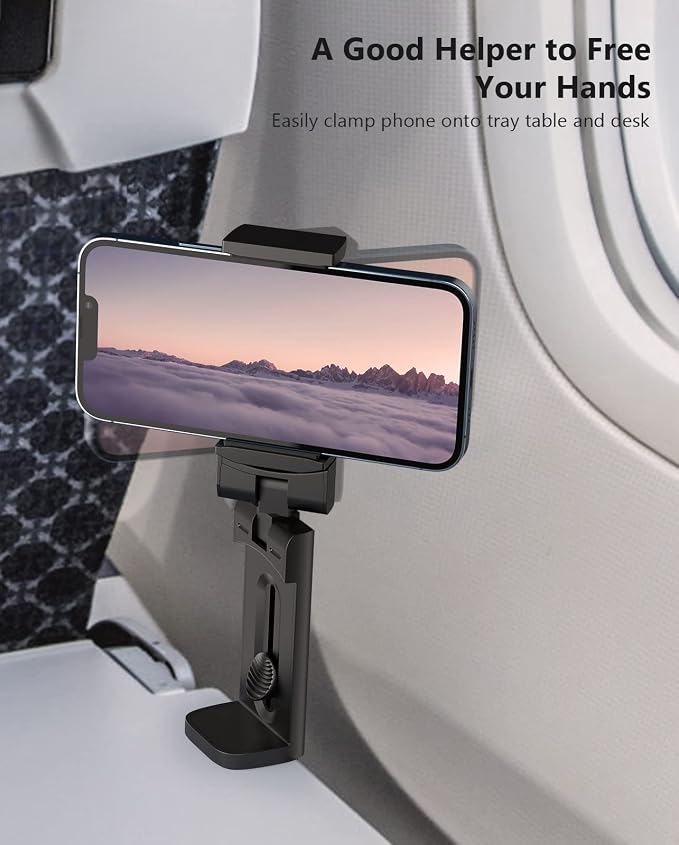 MiiKARE Travel Essentials Airplane Phone Holder, Universal Handsfree Phone Mount for Flying with 360 Degree Rotation, Travel Must Haves Phone Stand for Desk, Tray Table, Black&Purple - Image 3